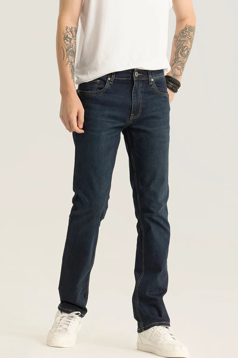 Brigitte Navy Plain Straight Fit Jeans