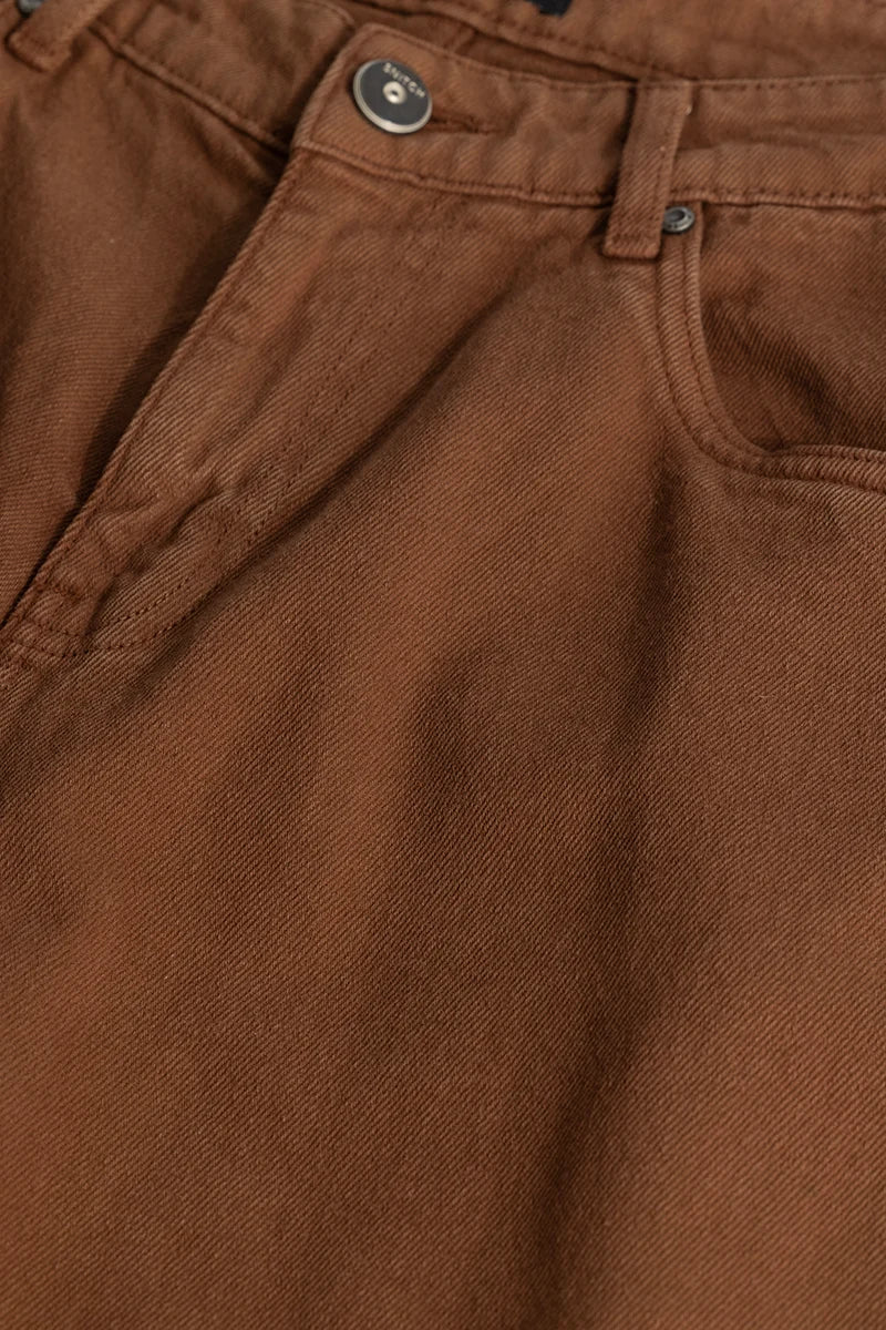 Brown Plain Baggy Fit Jeans