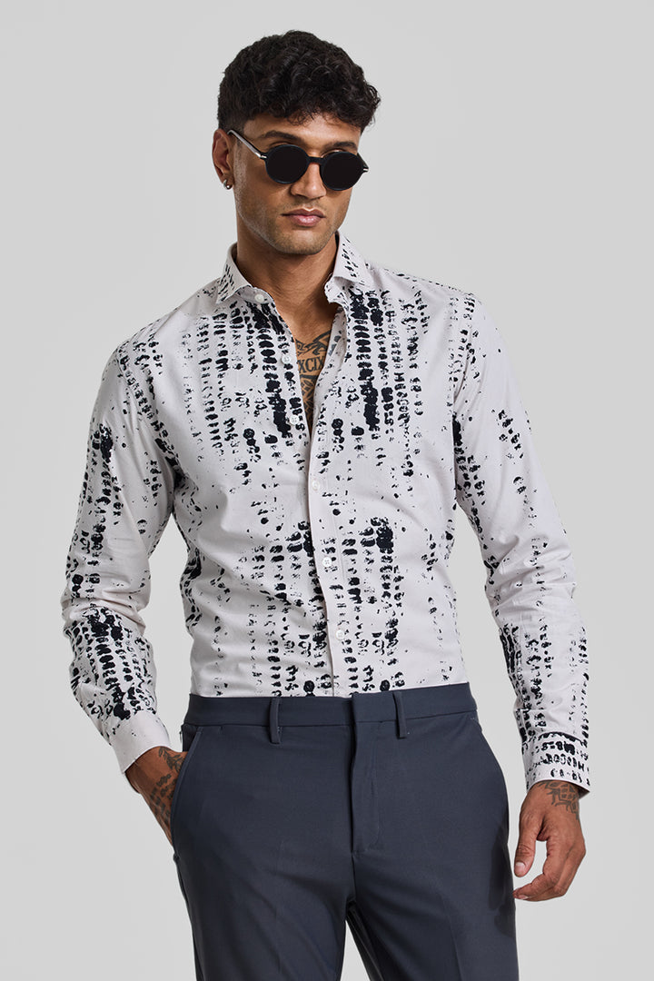 White Abstract Slim Fit Shirt