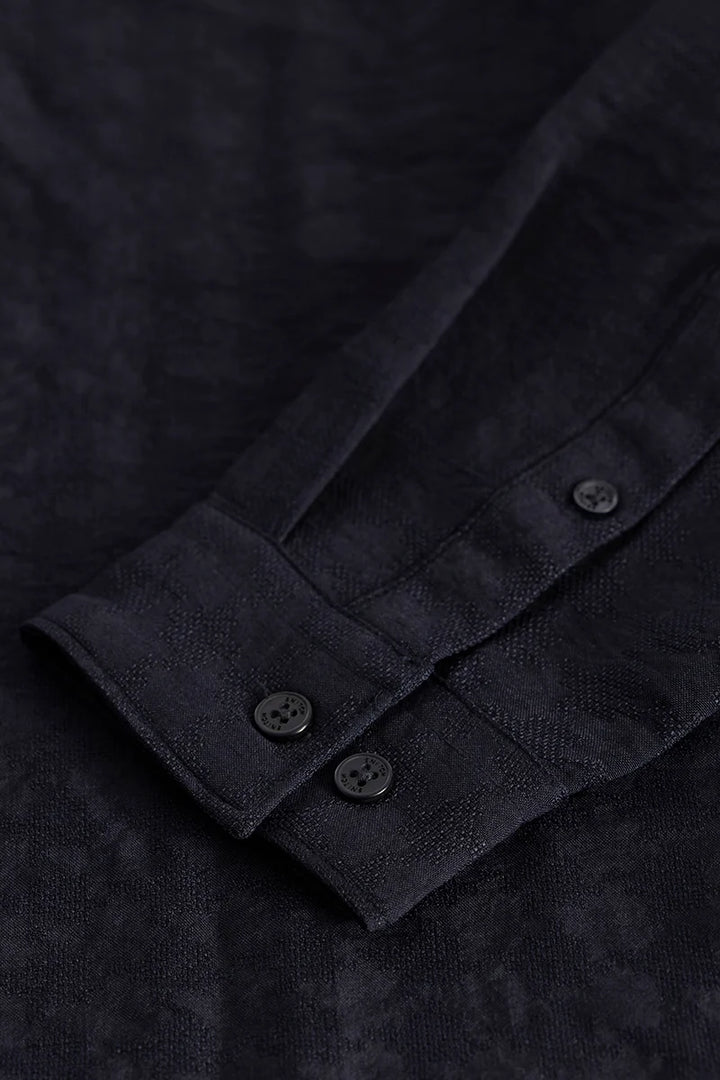 Navy Mandarin Textured Shirt