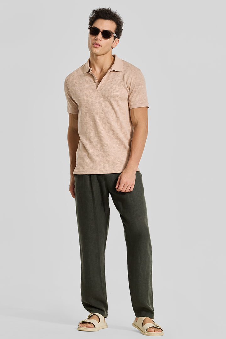 Beige Textured Polo T-Shirt