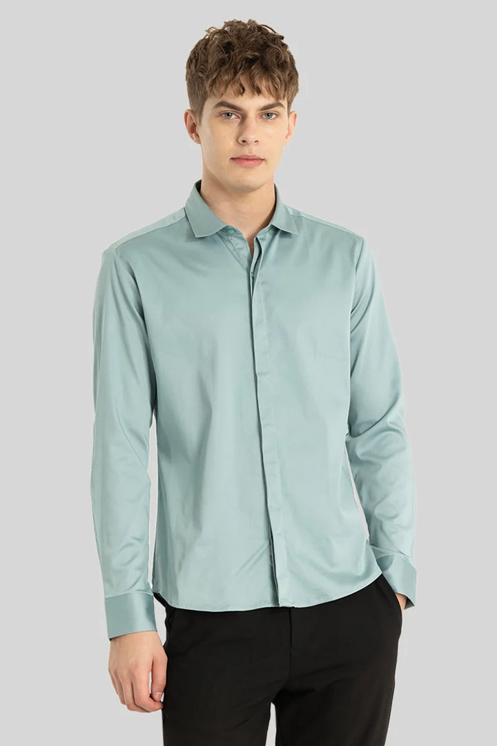 Blue Concealed Placket Shirt