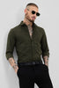 Olive Self-Design Slim Fit Shirt