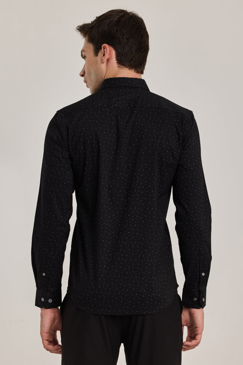 Black Geometric Slim Fit Shirt