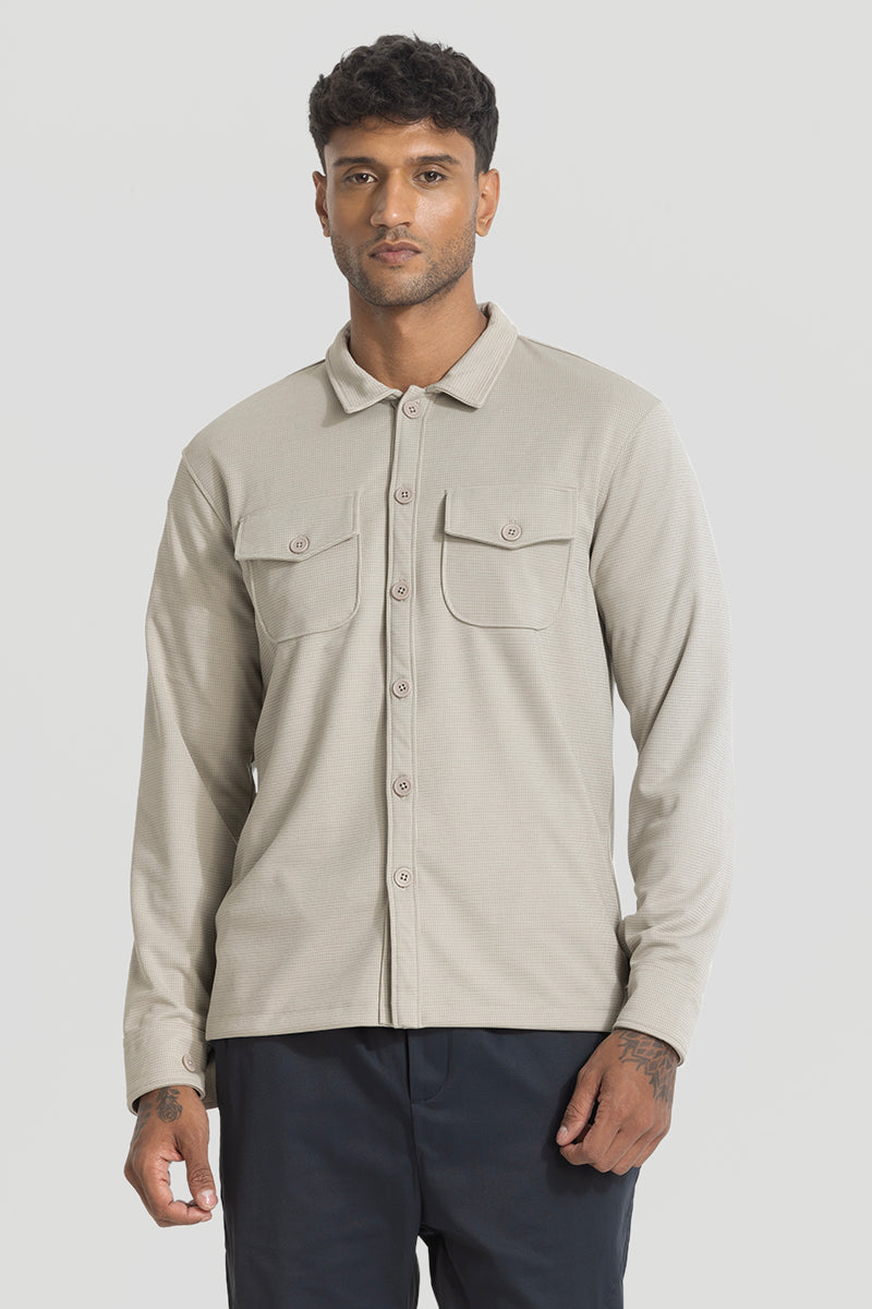 Beige Grid Checks Overshirt