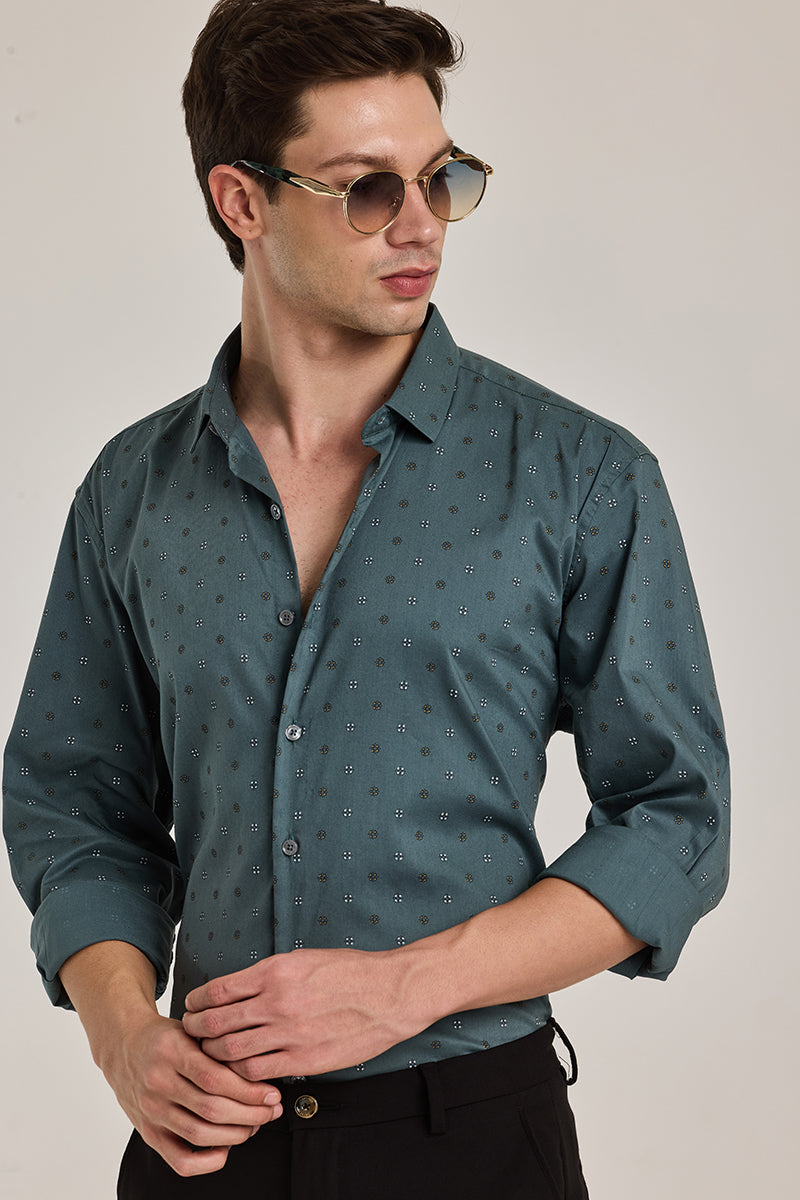 Teal Geometric Slim Fit Shirt