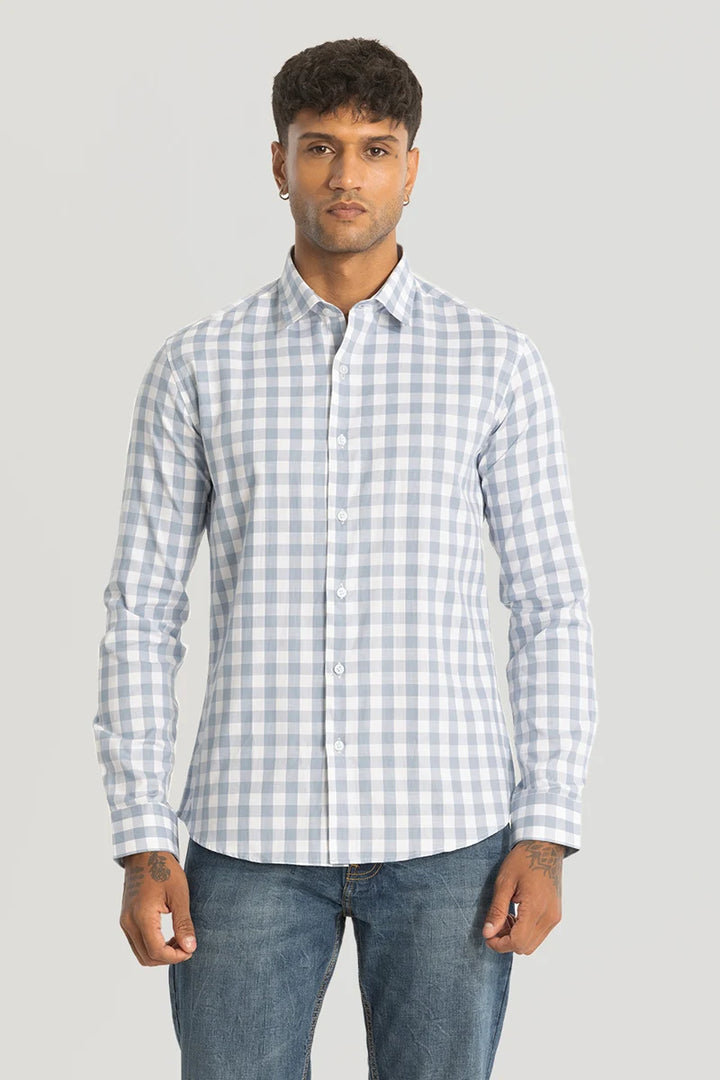 Light Blue Slim Fit Checks Shirt