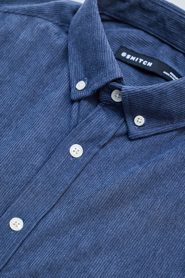 Blue Slim Fit Corduroy Shirt