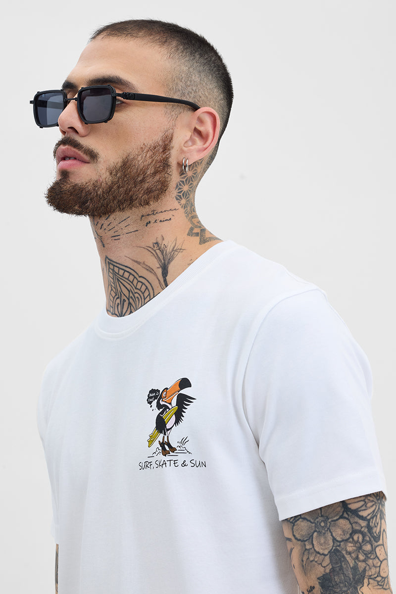 Venice White Printed Slim Fit T-Shirt