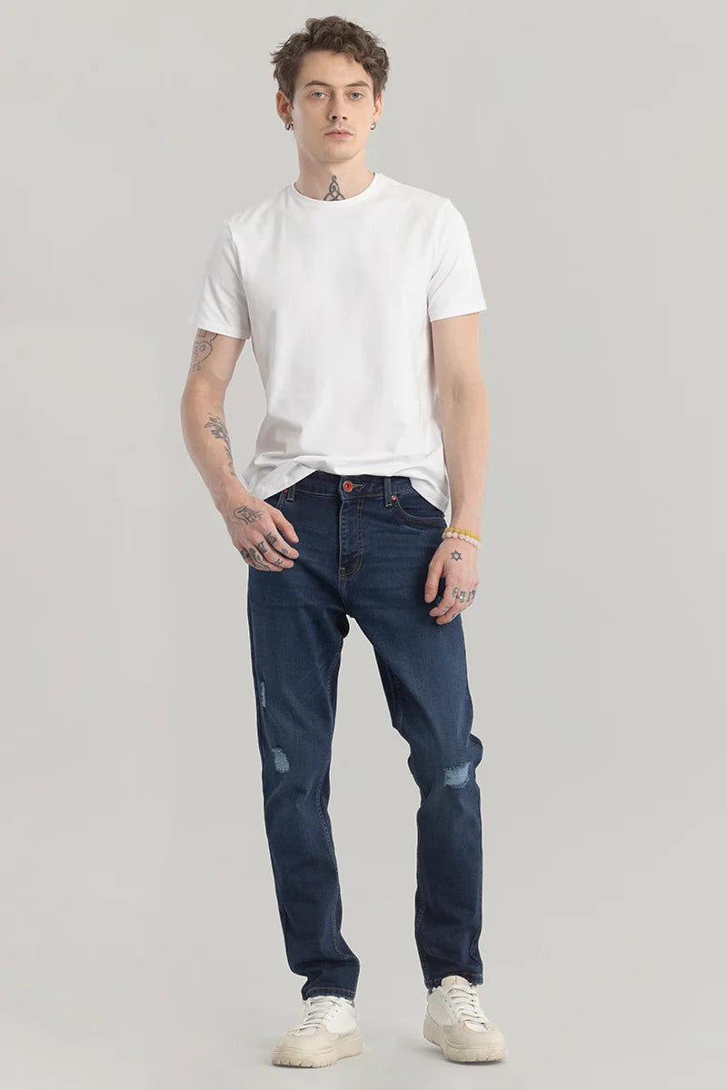 Denimique Navy Blue Distressed Slim Fit Jeans