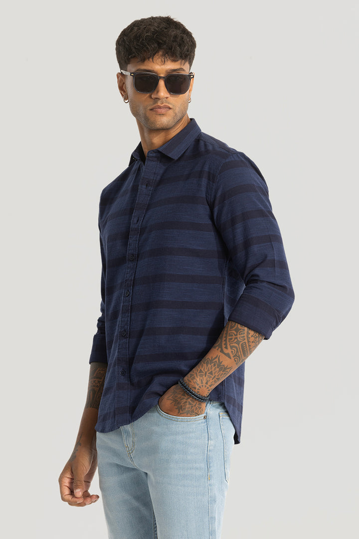 Navy Slim Fit Stripes Shirt