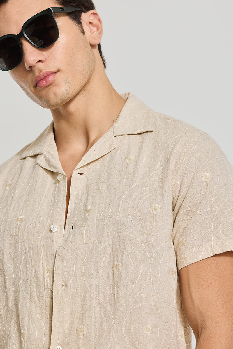 Cream Embroidered Cuban Shirt