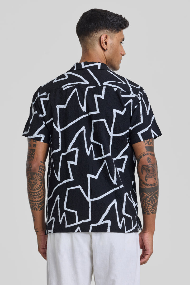 Black Abstract Slim Fit Shirt