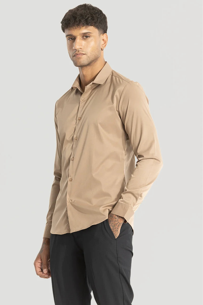 Beige Slim Fit Stretch Shirt