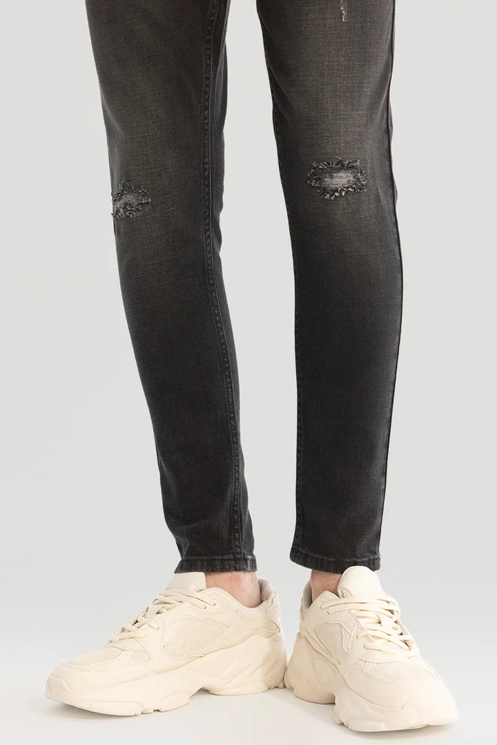 Charcoal Grey Distressed Skinny Fit Jeans