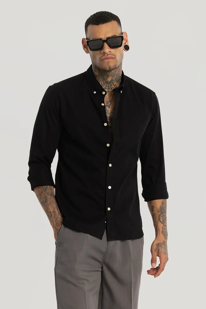 Black Elbow Patch Oxford Shirt