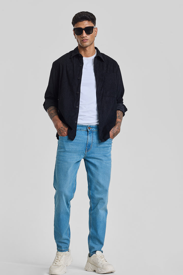 Black Textured Corduroy Overshirt