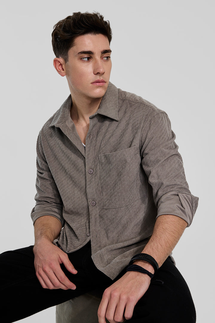 Grey Textured Corduroy Overshirt