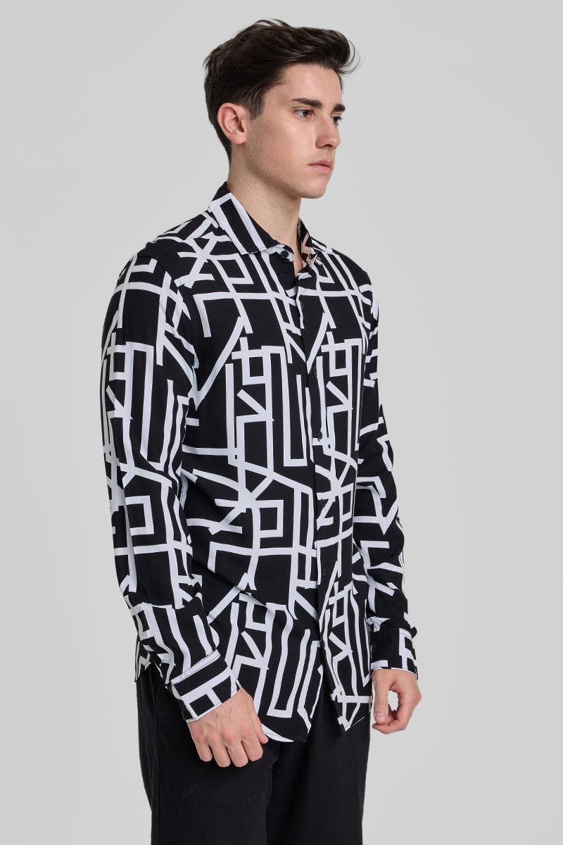 Black Abstract Slim Fit Shirt