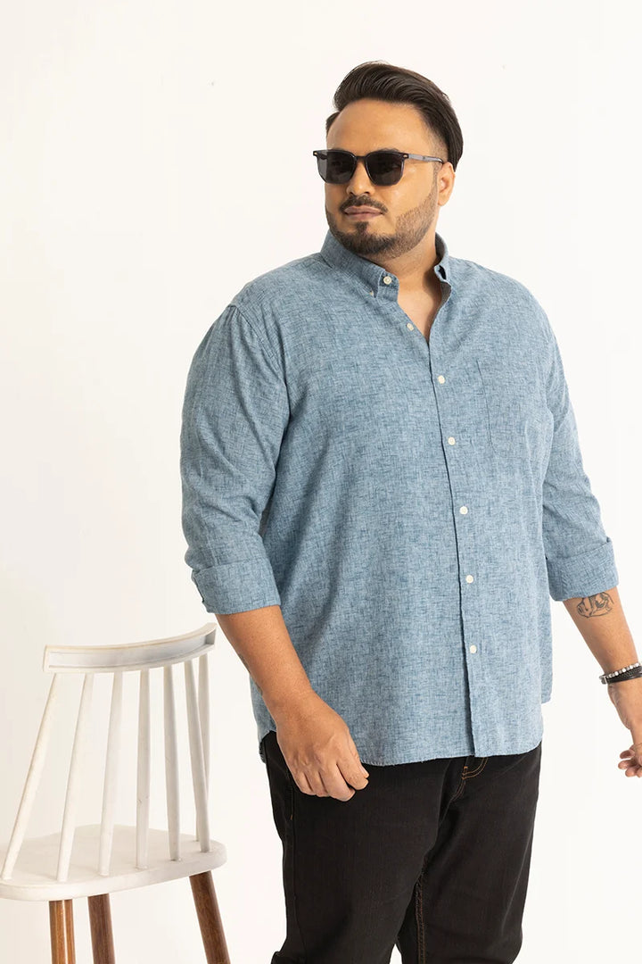 Blue Linen Blend Plus Size Shirt