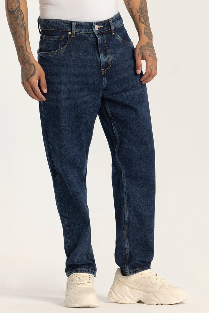 Dark Blue Plain Baggy Fit Jeans