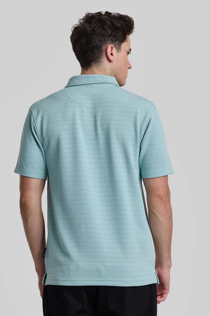 Turquoise Textured Polo T-Shirt