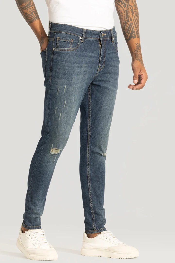 Dark Blue Distressed Skinny Fit Jeans