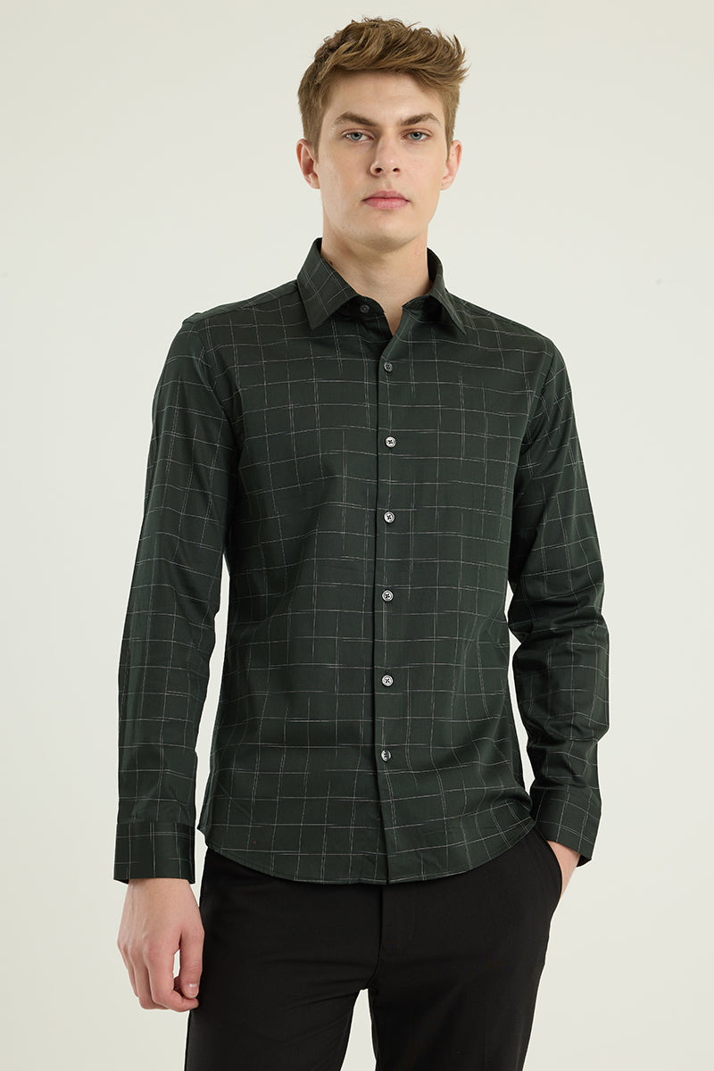 Dark Green Checks Slim Fit Shirt