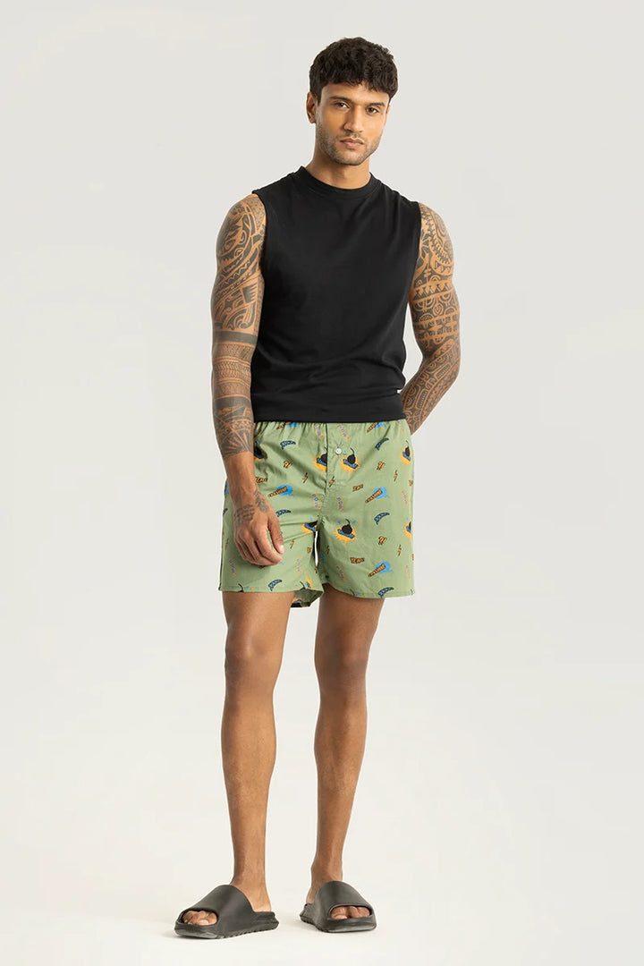 Boom Green Printed Boxers