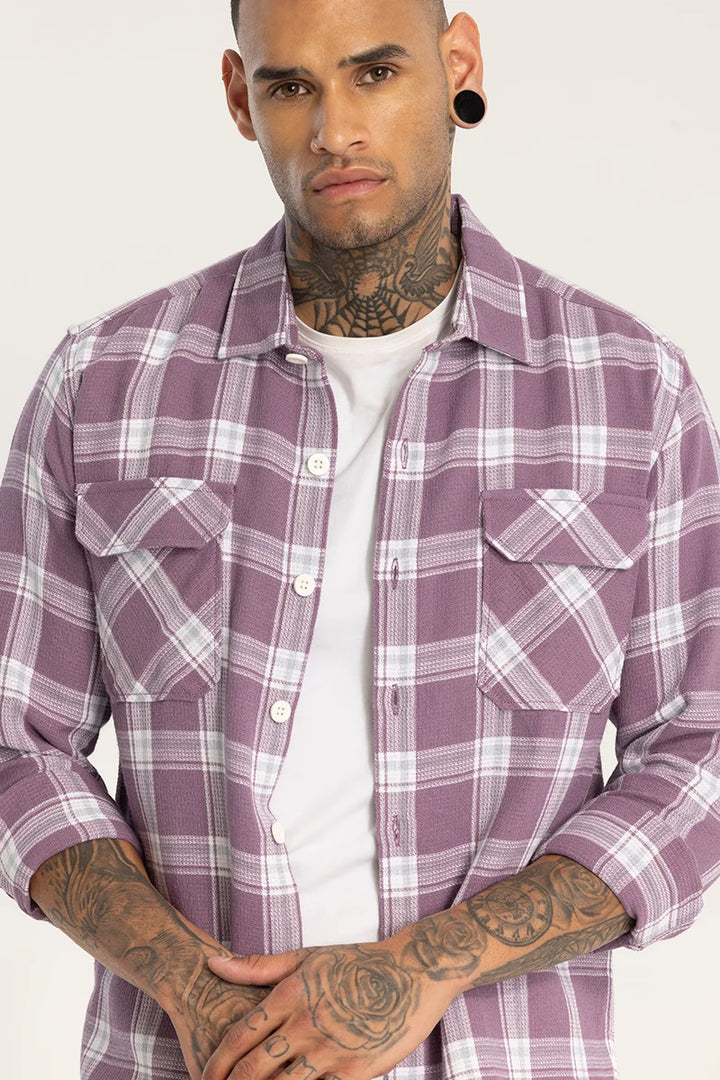 Purple Double Pocket Checks Shirt