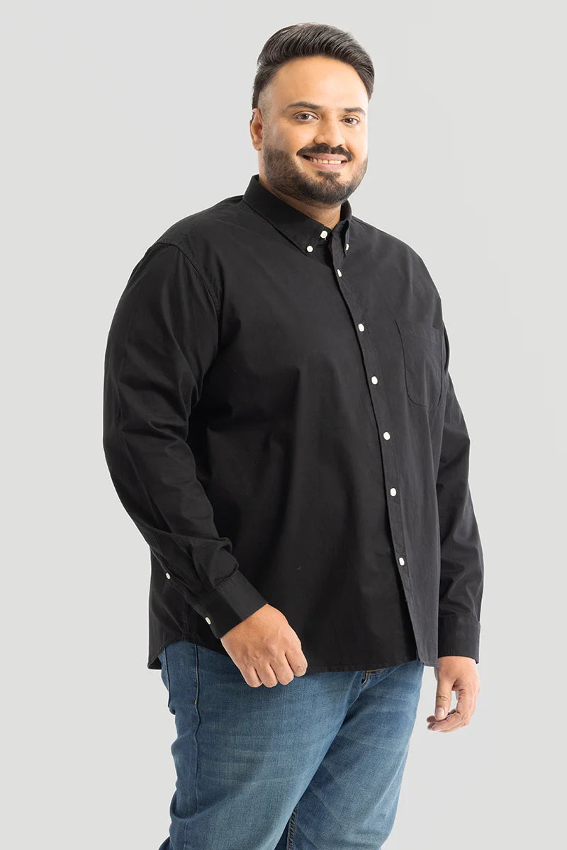 Marco Oxford Black Plain Plus Size Shirt