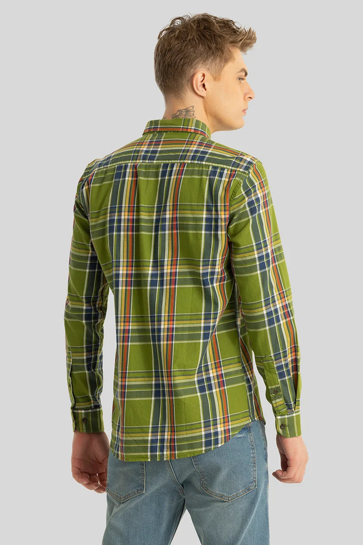 Olive Checks Slim Fit Shirt