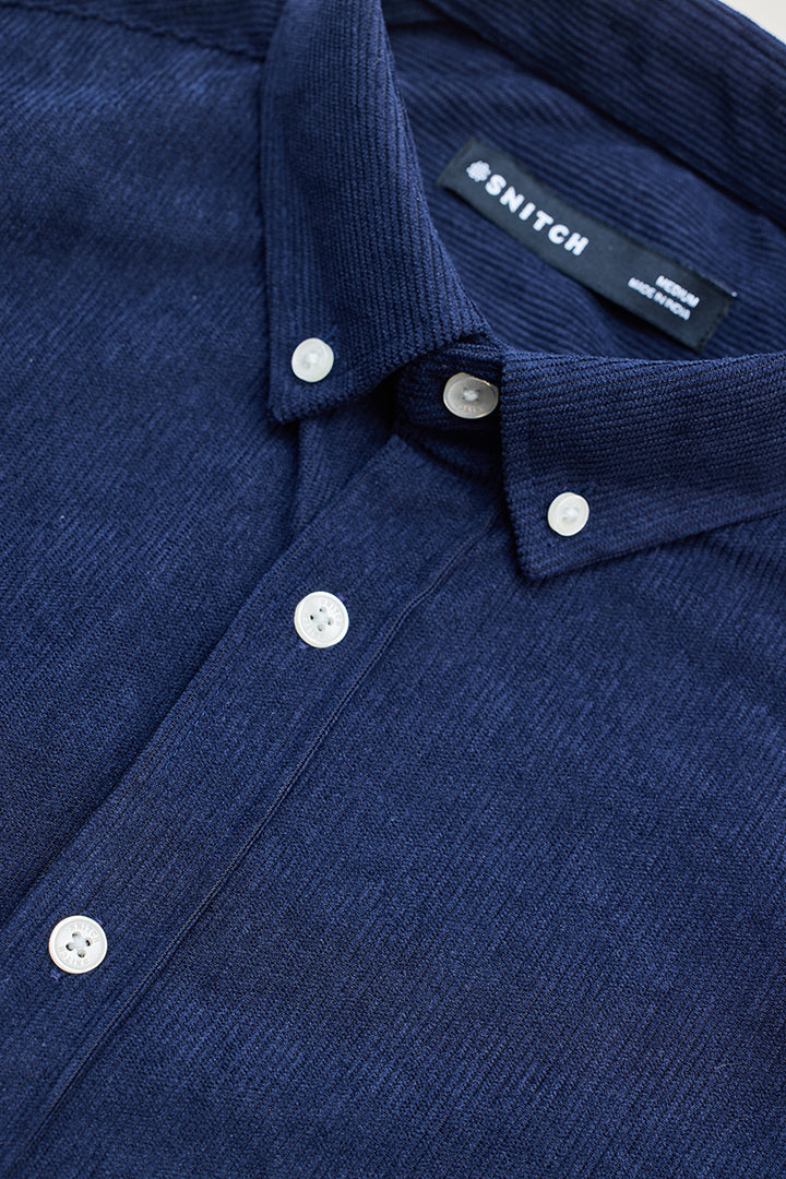 Dark Blue Slim Fit Corduroy Shirt