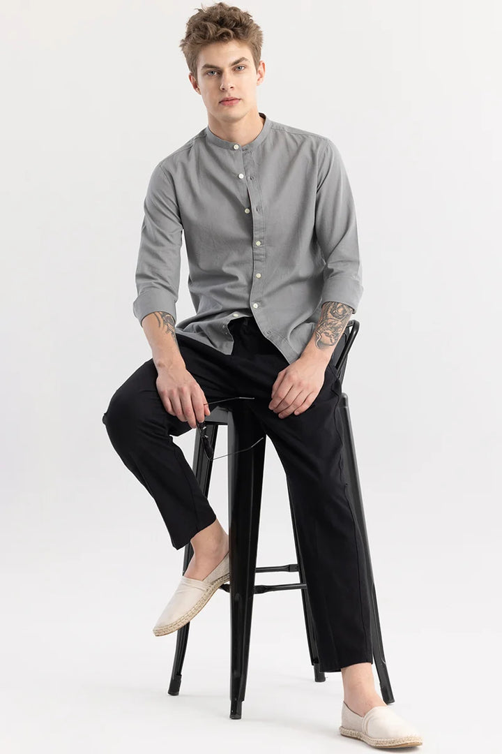 Linen Elegance Grey Plain Shirt