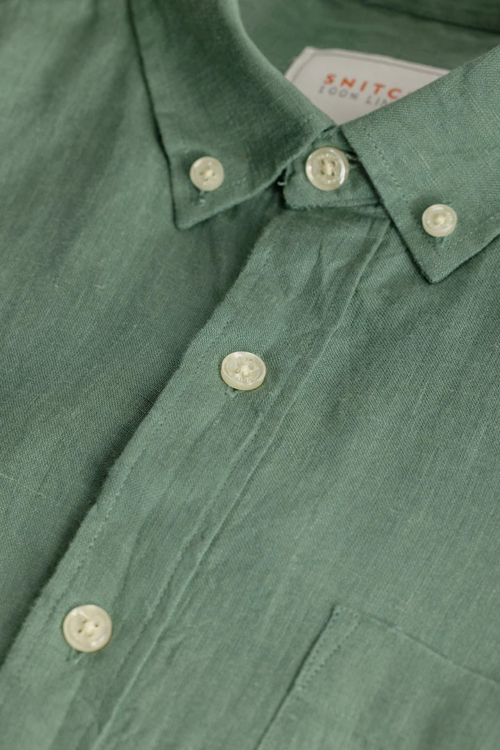 Elementary Green Plain Pure Linen Shirt