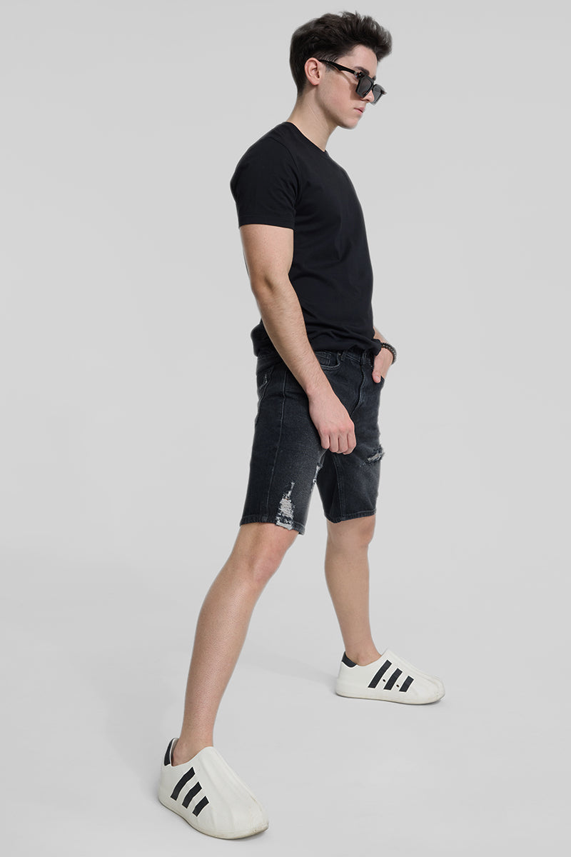 Black Regular Fit Denim Shorts