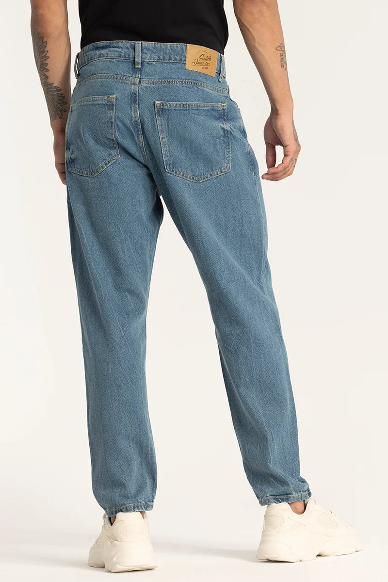 Denim Blue Plain Baggy Fit Jeans