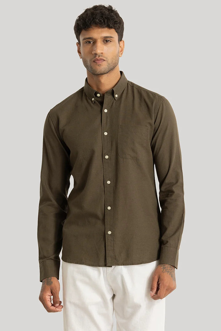 Henri Olive Plain Linen Blend Shirt