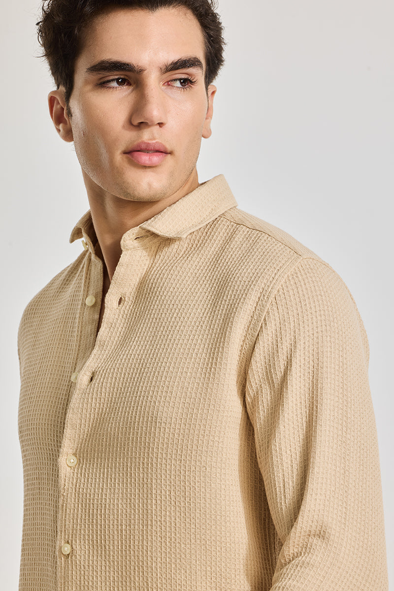 Beige Slim Fit Textured Shirt