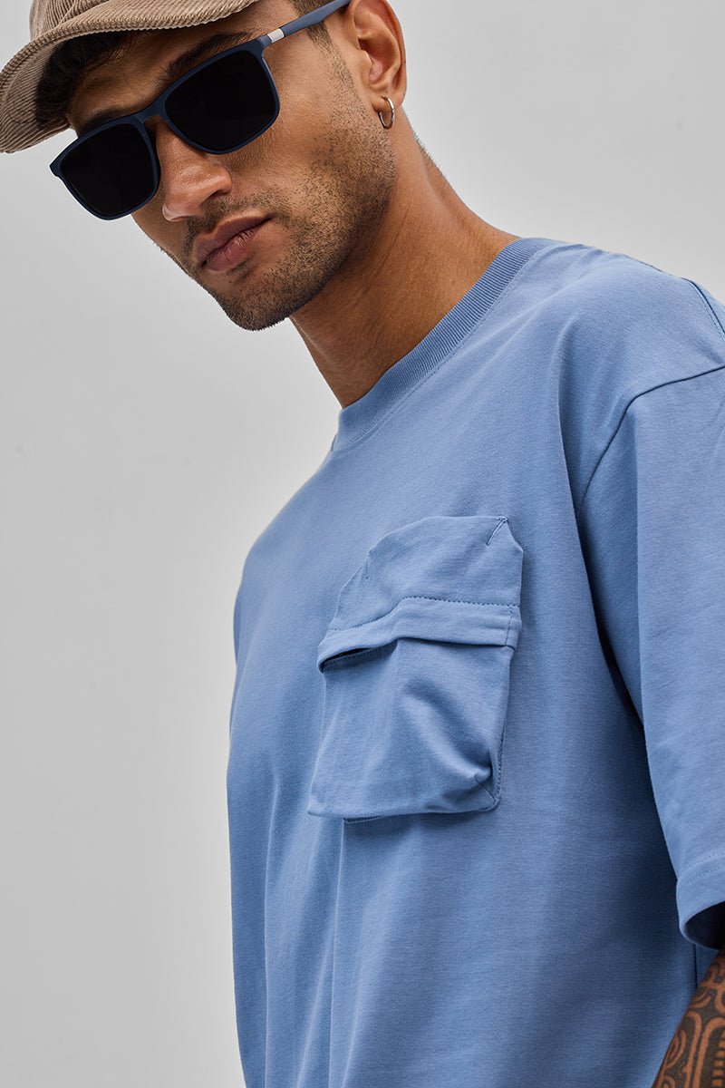 Blue Utility Pocket Oversized T-Shirt