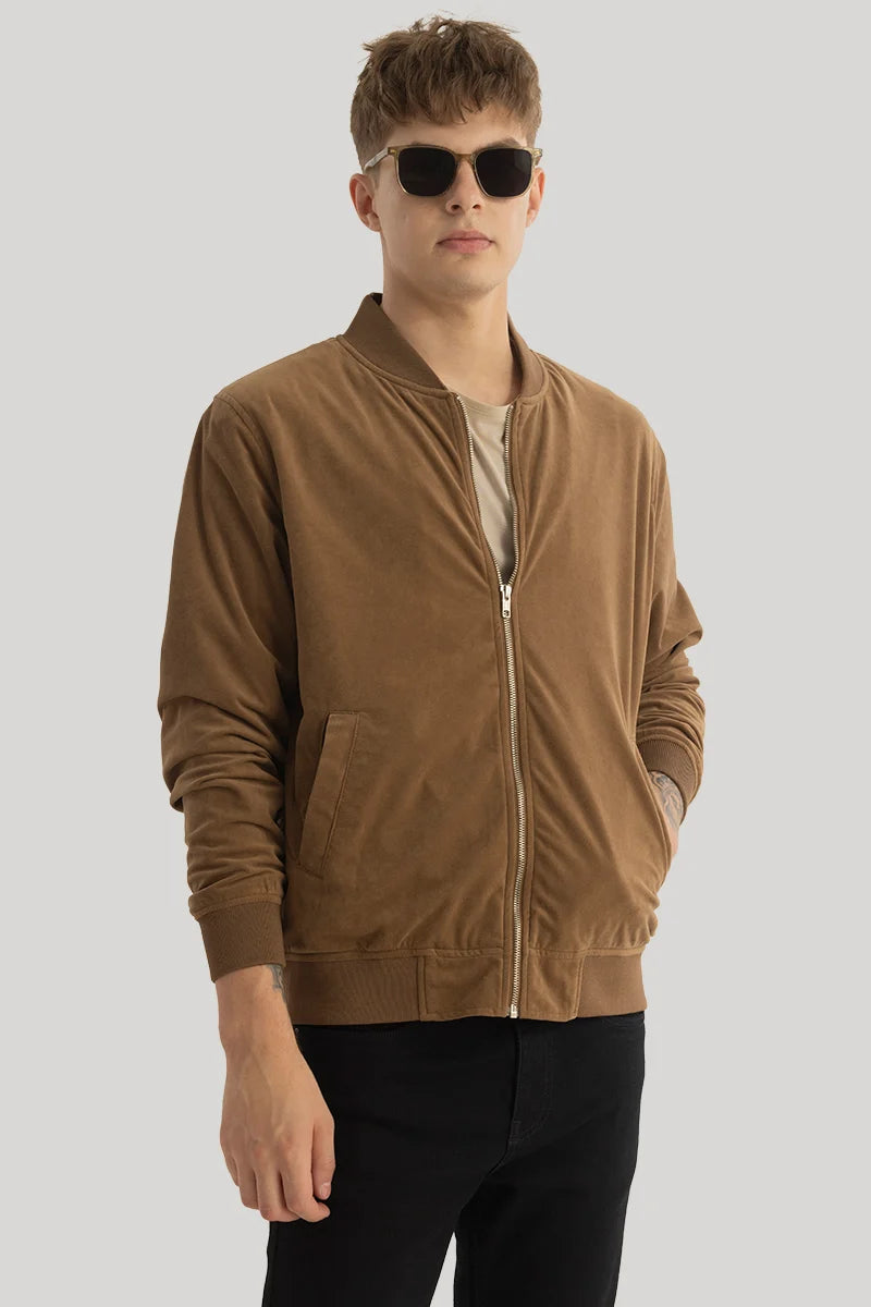 SleekSuede Brown Plain Bomber Jacket