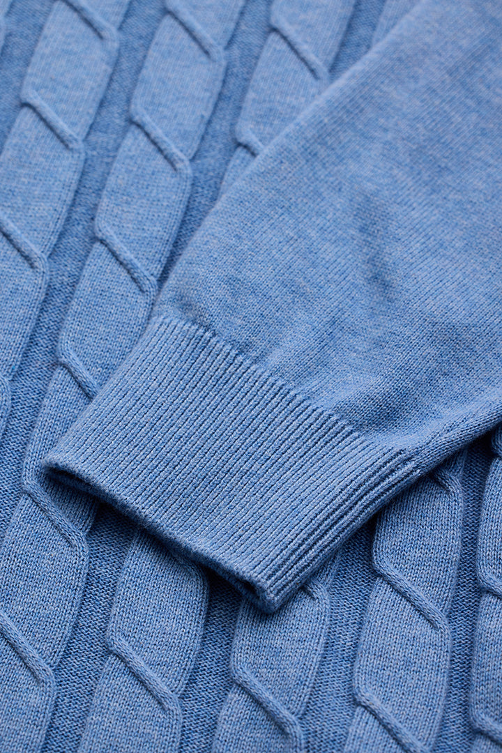 Light Blue Zipper Knitted Polo T-Shirt