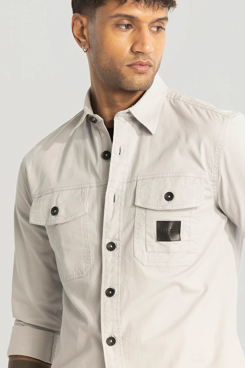 Grey Double Pocket Slim Fit Shirt