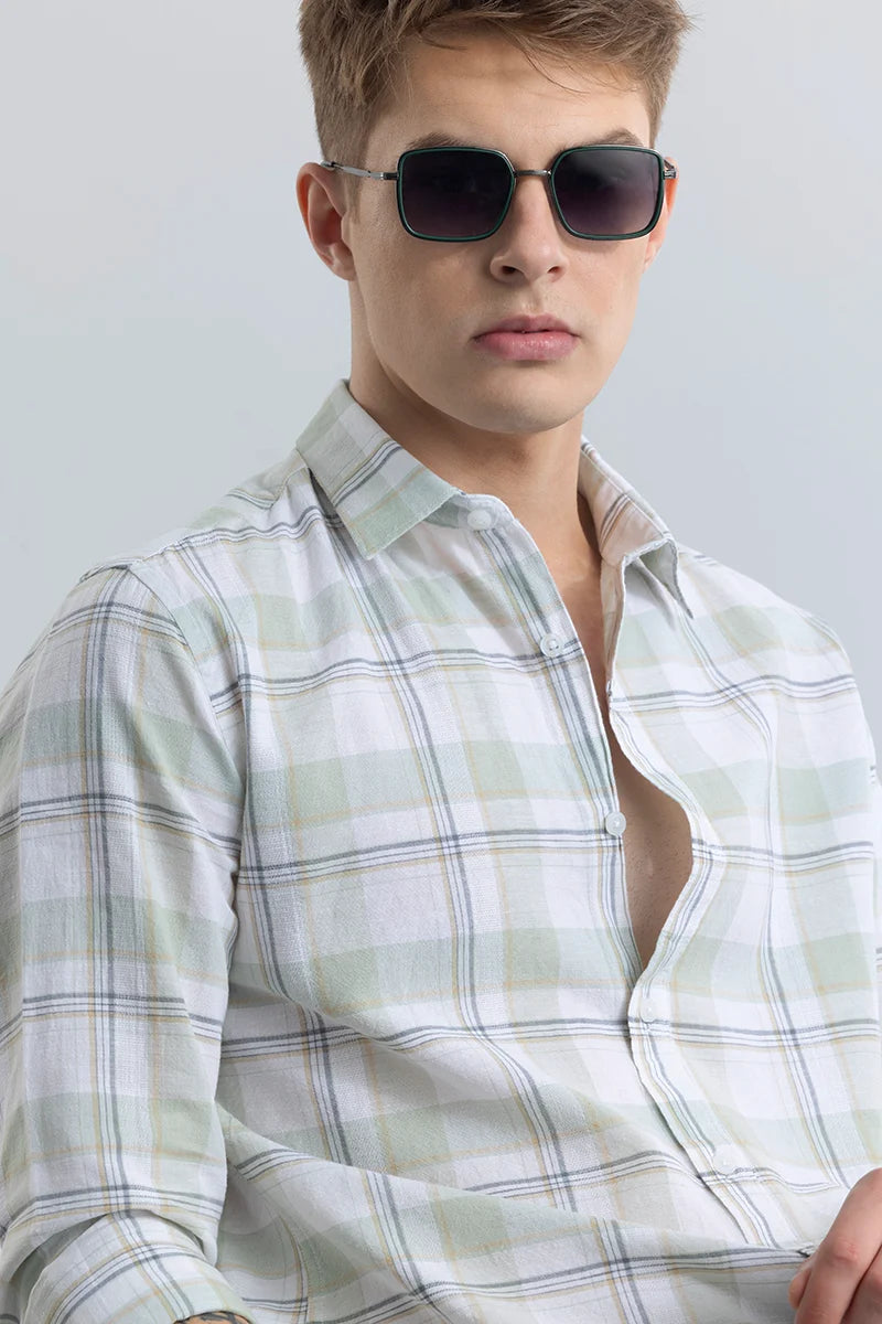 Buy Men's Snitch Alessia Light Green Checks Linen Blend Shirt Online ...