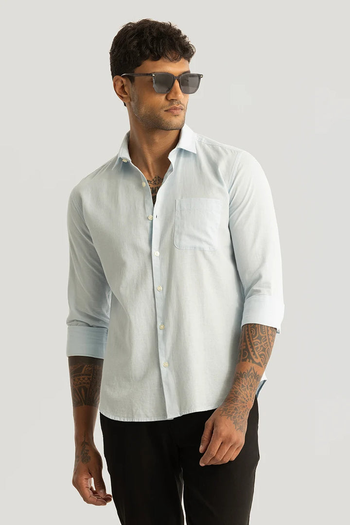 Claudio Light Blue Plain Linen Shirt