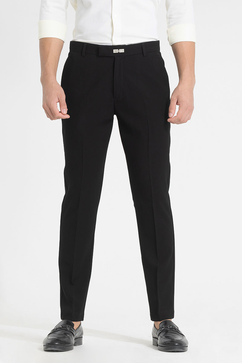 Black Self-Design Formal Trousers