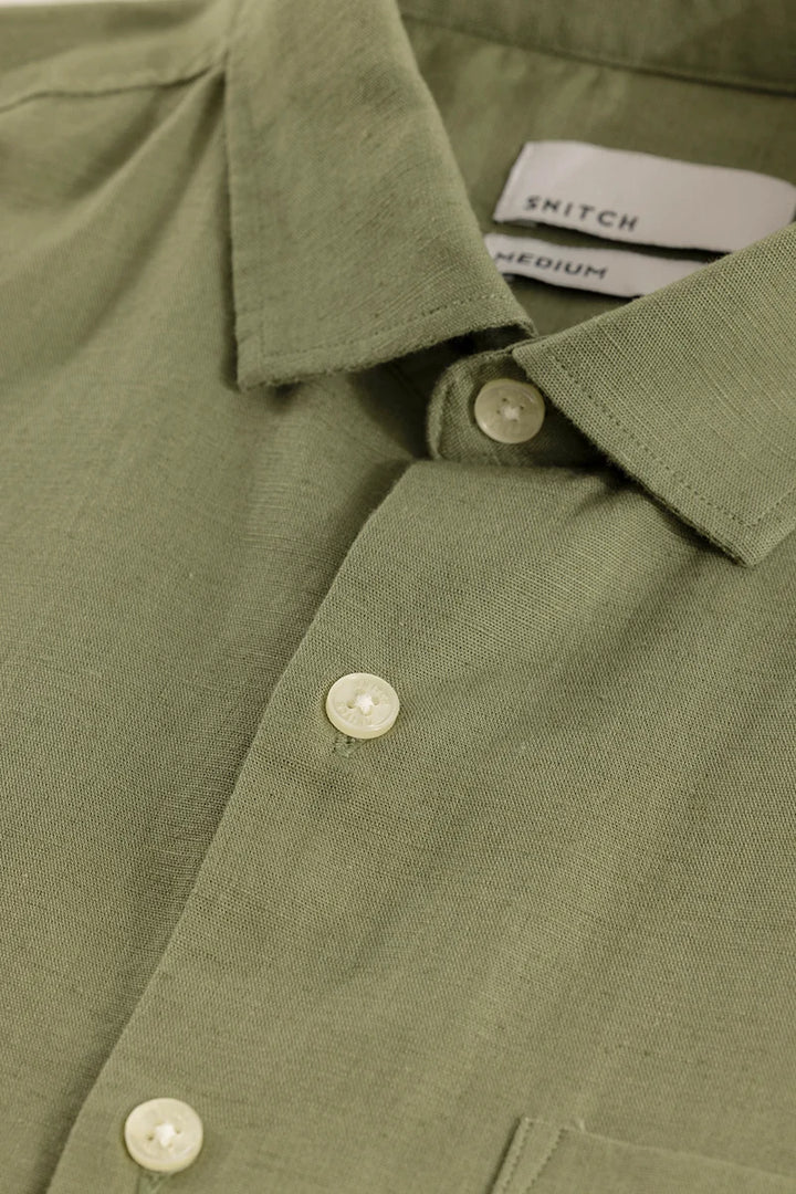 Claudio Olive Plain Linen Shirt