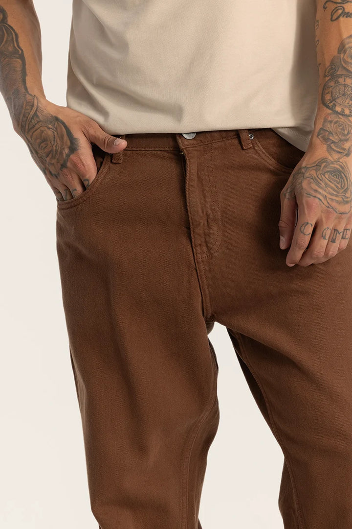 Brown Plain Baggy Fit Jeans