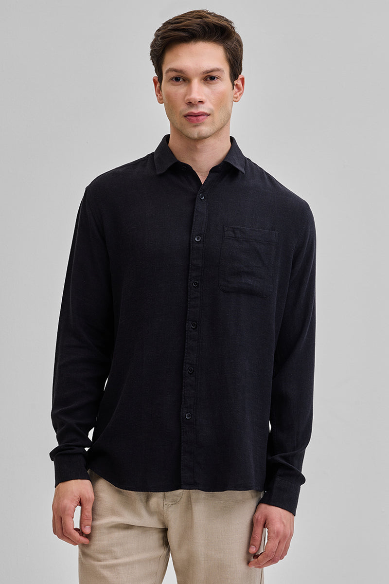 Black Slim Fit Linen Shirt