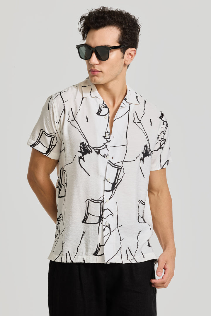 White Cuban Abstract Shirt